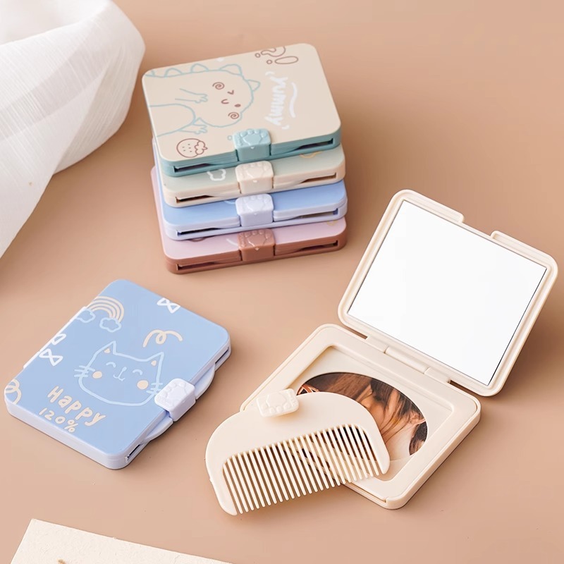 Your Beauty Makeup - 휴대용 거울, 빗, 2-in-1 사각형 접이식